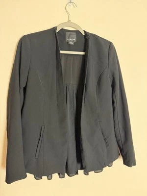 Trouve Nordstrom 黑色打褶流畅雪纺 Ethereal 背开襟夹克外套 Sm — 第 1/4 张图片