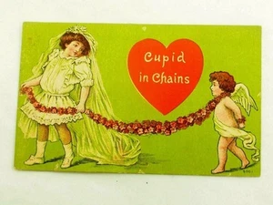 Cupid in Chains Victorian Valentine 1910 Postcard - Picture 1 of 4