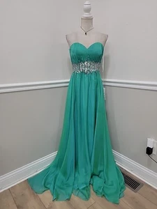 Sherri Hill Kleid, bodenlang, iredesent grün Chiffon, Größe 8 / #3909 - Bild 1 von 11