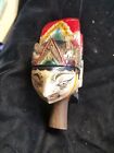 Vintage Bali Hand Painted Hand Crafted Female Head w/ Bird Figure Pole Fence Top