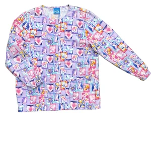 WOMENS SCRUBS JACKET Breast Cancer Scrubs Pink Ribbons Hearts Butterflies SIZE S - Picture 1 of 8