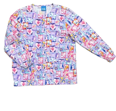 WOMENS SCRUBS JACKET Breast Cancer Scrubs Pink Ribbons Hearts Butterflies SIZE S - Image 1 of 4