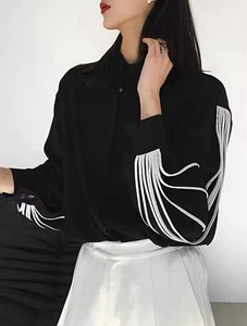 Ladies Black White Classic Chic Smart Casual Arty Design Shirt Blouse Top 14 - Picture 1 of 10
