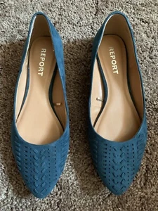 New Without Tags Blue Report Flats 8M Fabric Pointed Toe Slip On - Picture 1 of 5