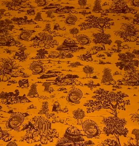 Autumn Harvest Toile Fabric - Green or Orange - 100% Cotton - Picture 1 of 5