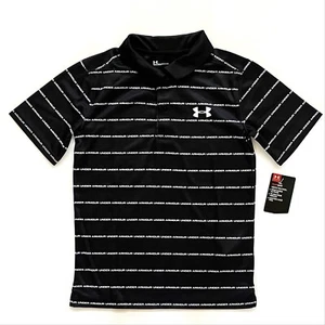 UNDER ARMOUR Golf Polo Shirt YOUTH SIZE 7 Black Wordmark UA Logo Boys Kids NWT - Picture 1 of 10