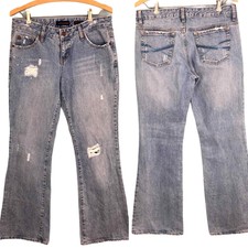 Aeropostale Jeans Rhinestone Authentic Flares Distressed Cotton Denim 7/8 Stone