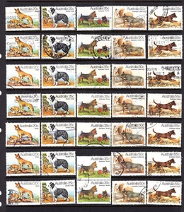 1980 DOG Stamps DINGO COLLIE KELPIE TERRIER & CATTLE DOG Australia - 7 Used Sets - Picture 1 of 1