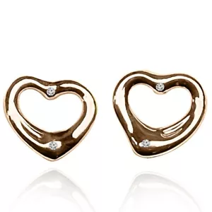 14k Solid Rose Gold Heart Shaped Diamond Earrings F SI1 #E1649 - Picture 1 of 5