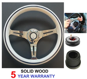 WHITE WOOD QUICK RELEASE STEERING WHEEL AND BOSS HUB KIT FIT VW T4 TRANSPORTER - Picture 1 of 6