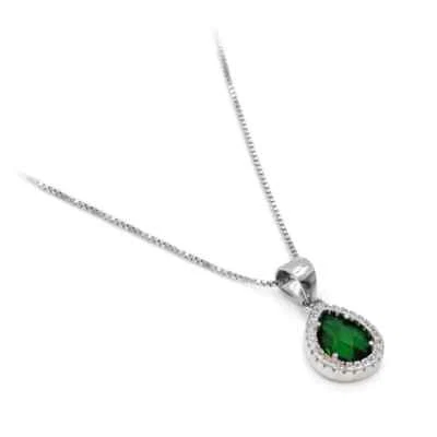 Collana in Argento 925 con Ciondolo Pietra Colorata Zircone Taglio Goccia  - Immagine 1 di 3