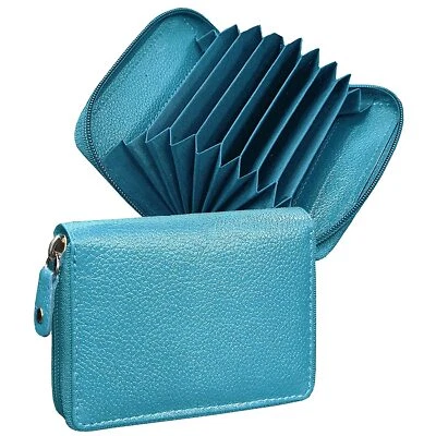 Cuero Cartera Ligero Funda Tarjeta Soporte Para Unisex Cremallera 7 Ranuras Azul - Imagen 1 de 4