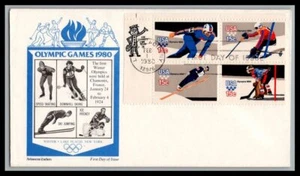 US FDC # 1795-1798 15c 1980 Winter Olympics Aristocrat ZIP block UL 1980, 9p4257 - Picture 1 of 1