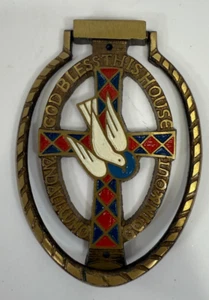 “God Bless This House” Terra Sancta Guild Dove Cross Brass Door Knocker Israel - Picture 1 of 7