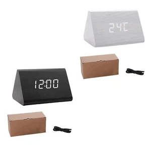 Digital Alarm Clock Electric Alarm Clock Wooden Sound Control Night Light Desk - Picture 1 of 15