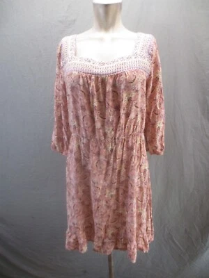 NUEVO SIN ETIQUETAS LUXOLOGY Vestido Acampanado Mujer Floral Beige Ligero Manga 3/4 126 Foto 1 de 4