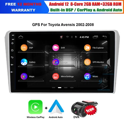 Für 2002-2008 Toyota Avensis Touchscreen Sat Nav GPS Autoradio Android12 CarPlay - Bild 1 von 4