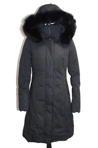 Soia & Kyo Parka Jacket Hooded Fox Fur Trim DOWN Coat Black Size Small VGC - Picture 1 of 9
