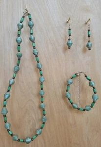 Paper Bead 3 Piece Set-Paper Bead Jewelry - Recycled Jewel -green and light blue - Picture 1 of 6