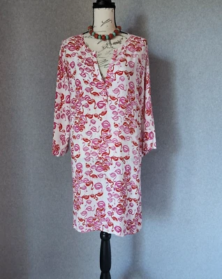 Josie Natori Flamingo Popover Sleepshirt 3/4 Roll Tap Sleeve Rayon Pink Women XL - Image 1 of 4