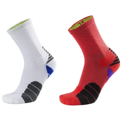 2Pairs Pro Basketball Running Jogging Fitness Gym Sports Ankle Socks White Red - Image 1 of 4