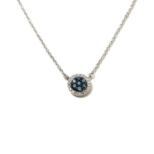 Rarities Womens Sterling Silver Pave Blue White Diamond Halo Necklace 18" - Picture 1 of 5