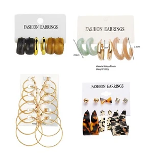 Women's Fashion Jewelry Gold Pearl Geometric Hoop Stud Earrings Set 1-38-12 - Picture 1 of 12