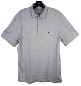 Vineyard Vines Mens Performance Sankaty Short Sleeve Polo Shirt Gray Striped Med - Picture 1 of 5