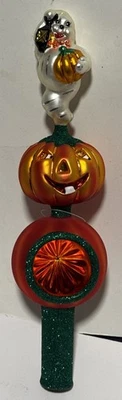 Christopher Radko RARE Finial Halloween Tree Topper Ghost Jack O Lantern Glass - Image 1 of 4