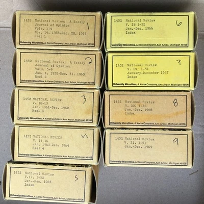 Vintage National Review Magazine 1955-1969 Microfilm Vol 1-21 William F. Buckley - Image 1 of 2