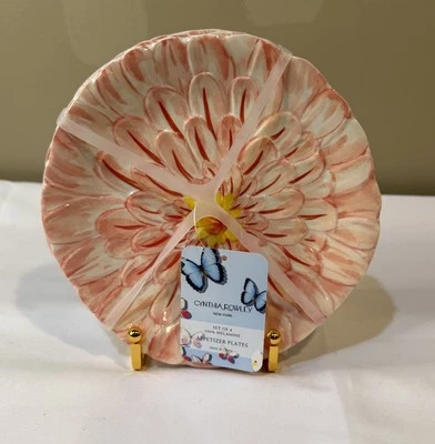 Set of 4 Cynthia Rowley Pink Chrysanthemum Melamine Appetizer Plates 6.5" - Image 1 of 2