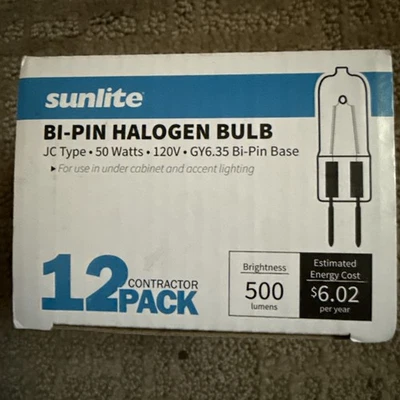 12 Pack Sunlite 120V 50 Watt GY6.35 Bi-Pin Base - Image 1 of 4