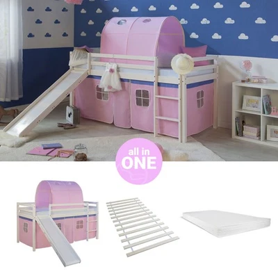 Cadre de Lit d'enfant superposé 90x200 Toboggan Matelas Tunnel Rose Homestyle4u - Photo 1/4