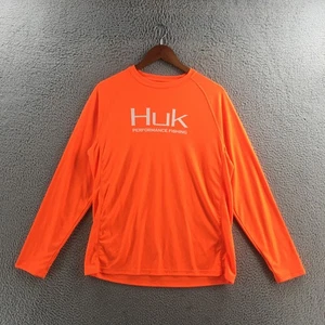 Huk Performance Fishing Phenom Long Sleeve Shirt Men M Orange Crew Neck Pullover - Picture 1 of 16