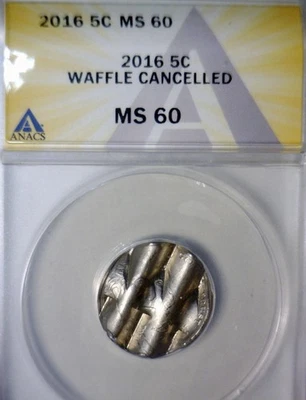 2016 ERROR ANACS MS60 WAFFLED Jefferson Nickel BU + Coin STRUCK Waffle w Details - Image 1 of 4