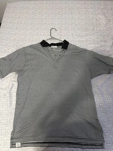 Peter Millar Polo Shirt Mens XL Black White Stripe Golf Performance Lake Toxaway - Picture 1 of 7
