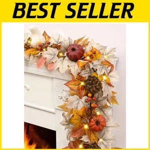 Durable 2 Pack Fall Leaves Garland with Lights - Perfect for Thanksgiving Decor - Picture 1 of 10