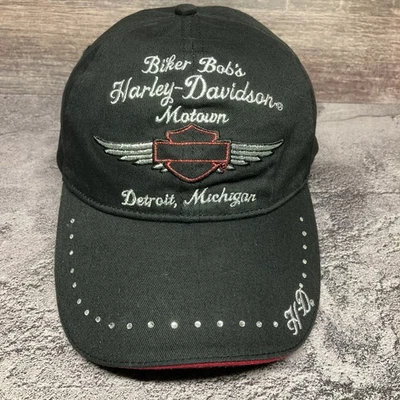 De colección HARLEY DAVIDSON Negro Plata Estrás Sombrero Motociclista Bob’s Motown Harley Foto 1 de 4