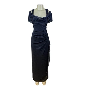 Alex Evenings Sparkle Grey Women’s Evening Gown Glitter Draped Maxi Dress Sz 12 - Picture 1 of 10