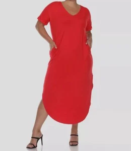 White Mark Women's Red Short Sleeve V-Neck Maxi Dress Plus Size 1XL - Picture 1 of 3