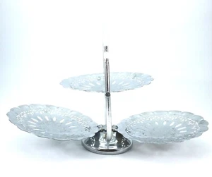 Aluminum FOLDING SERVING TRAY 3 Part Tidbit Server Pierced Vintage - Picture 1 of 10
