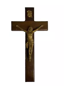 Vintage INRI Wood Wall Crucifix Cross Wooden w/Metal 10" - Picture 1 of 10