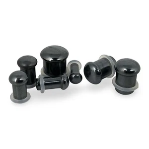 Pair of SINGLE FLARE Hematite Stone Plugs organic gauges PICK SIZE - Picture 1 of 5