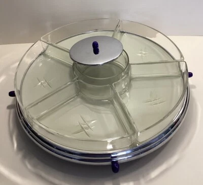 Art Deco Lazy Susan Relish Teller Drehbar Glasschalen Kabarett Serviceteller - Bild 1 von 4