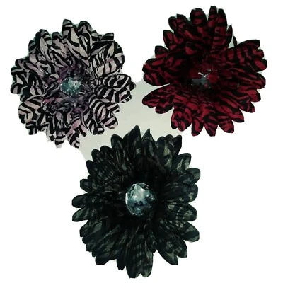 Floral Hair Clip Set of 3 Faceted ? Glass Pink Red Brown Black Women's Girls Lot - Image 1 of 4