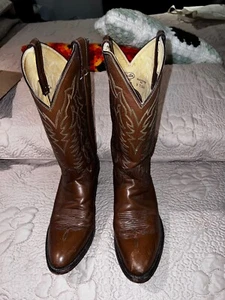 Justin Boots Brown Leather Cowboy Western Boots Men Size 9.5D Sty J5412 - Picture 1 of 6