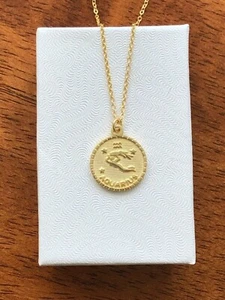 925 Sterling Silver Gold Zodiac Aquarius Pendant Necklace Women Girls 15mm 18" - Picture 1 of 10