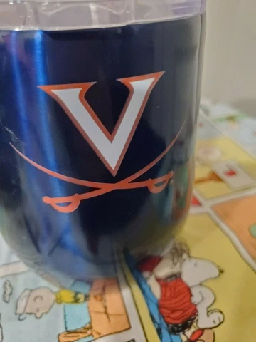 NCAA Virginia collegiate 16 oz hot/cold curved Tumbler  (small dent near bottom) Cover