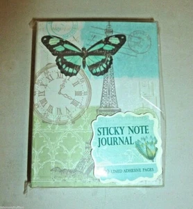 BLUE BUTTERFLY, EIFFEL TOWER, CLOCK, BUTTERFLY COLLAGE STICKY NOTE MEMO BOOK - Picture 1 of 5