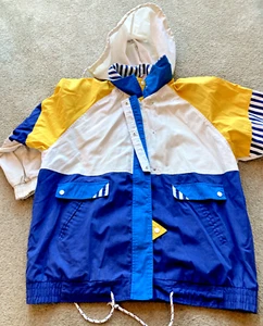 Vintage Daniels Womens Jacket Windbreaker Geometric Patter 20W White Yellow Blue - Picture 1 of 13